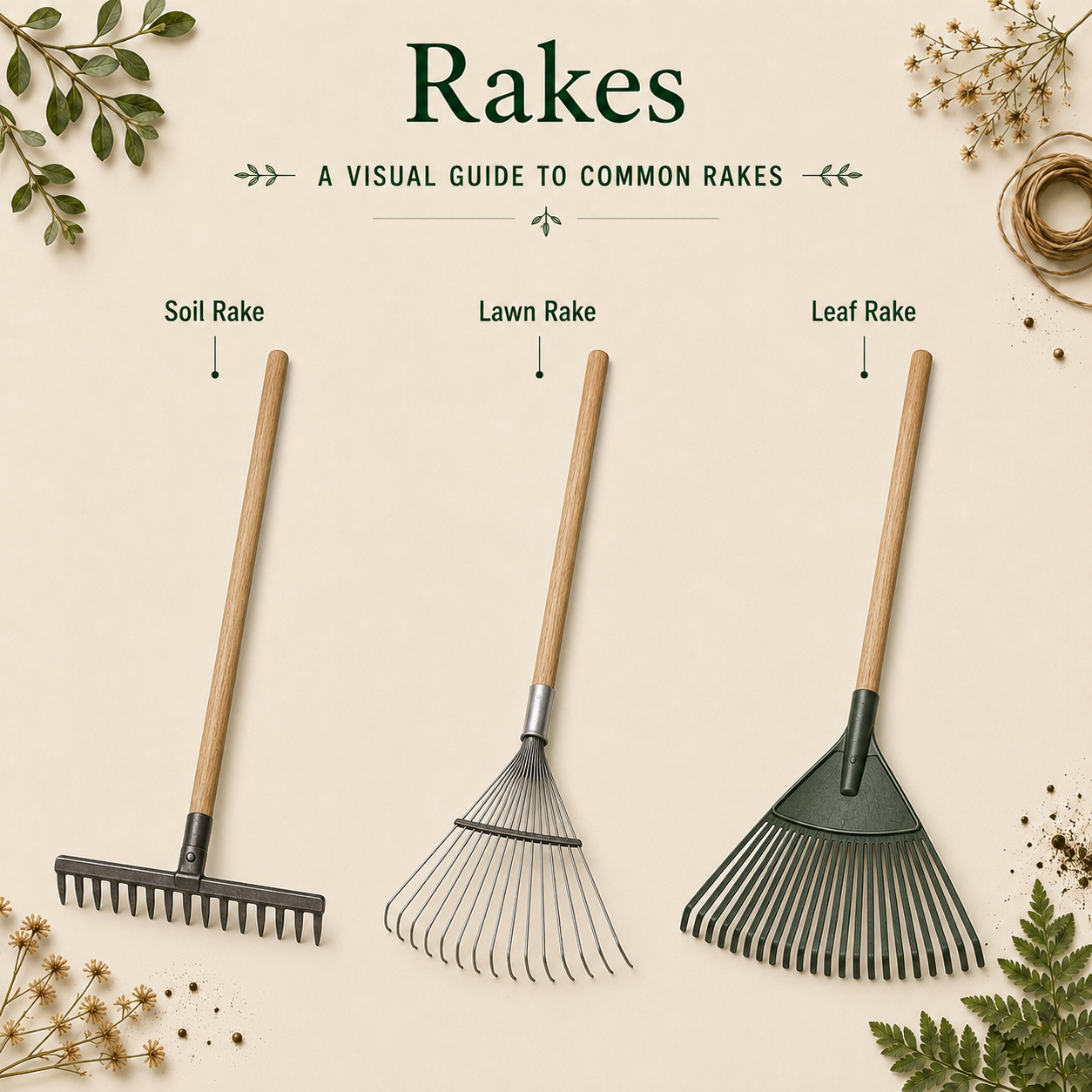 A visual representation of different rakes