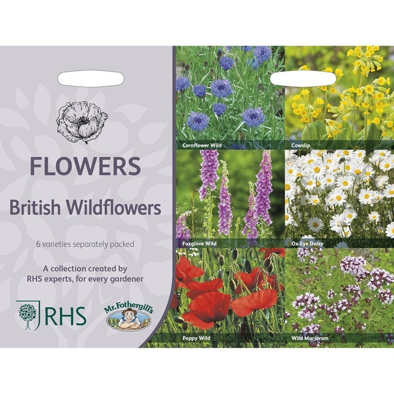 Mr Fothergill’s RHS British Wildflowers seed collection featuring six native wildflower varieties